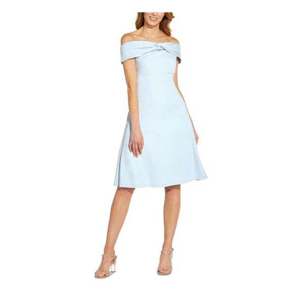 Adrianna Papell Dresses & Skirts - ADRIANNA PAPELL Womens Light Blue Twist Short Sleeve Off A-Line Dress 14